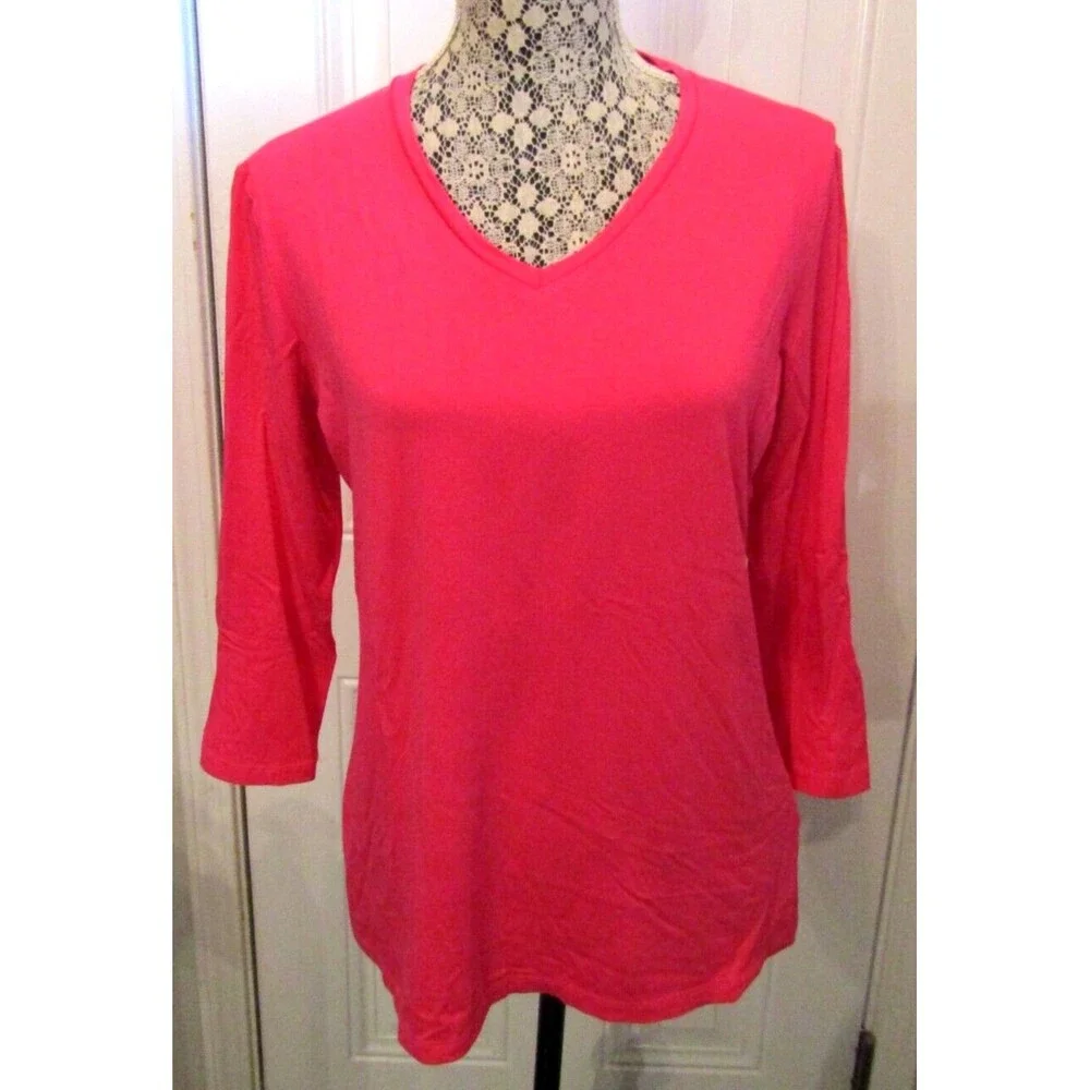 Pure Amici T-Shirt NWT Pink Button V Neck Long Sleeve Bamboo Womens Size L